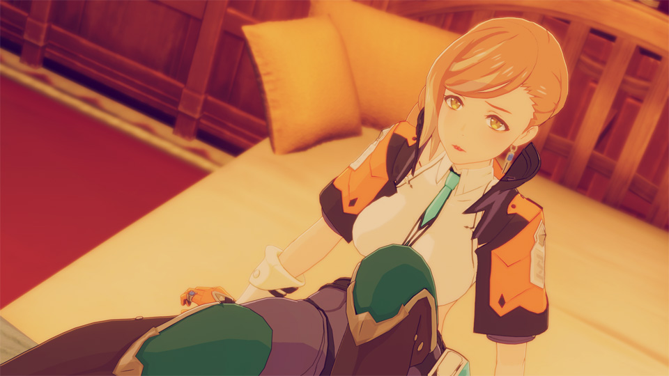 ベッドで困った顔のお姉さん